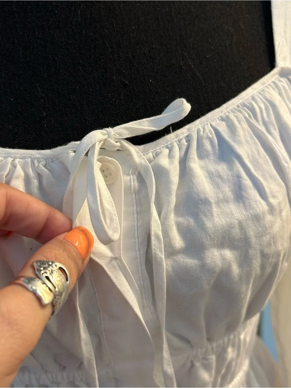 J. Crew white long puff sleeve button down square neck peplum cotton blouse 8